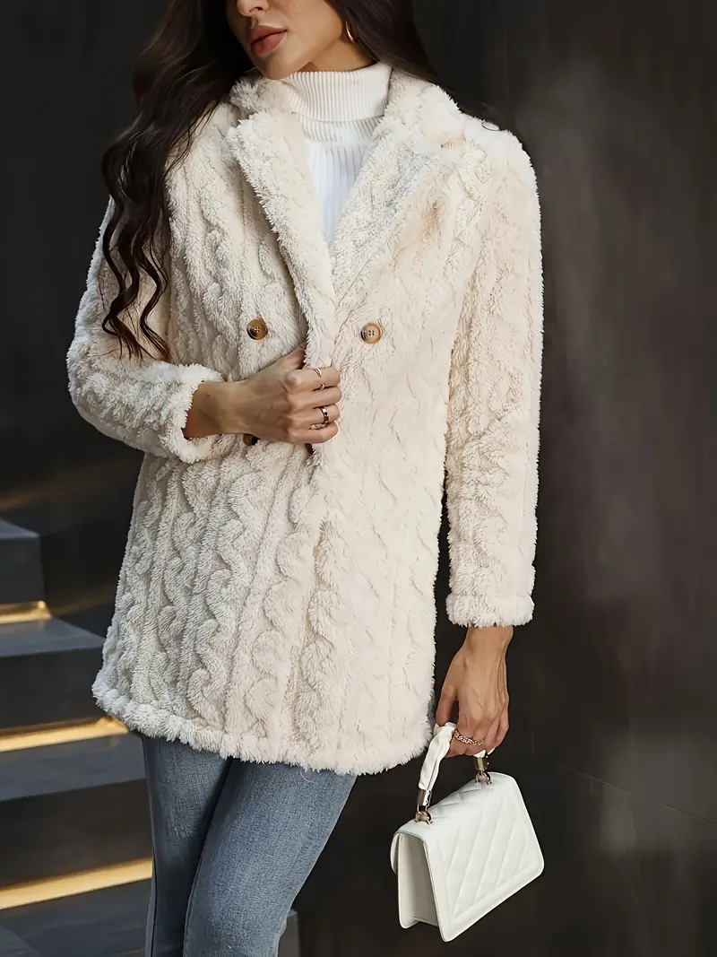 Stylish Plus Size Fuzzy Coat - Women's Plus Size Clothing - Elegant Long Sleeve Lapel Coat for Winter, Soft and Warm, Button Front, Faux Fur Lined, Chic and Versatile Winter Wear