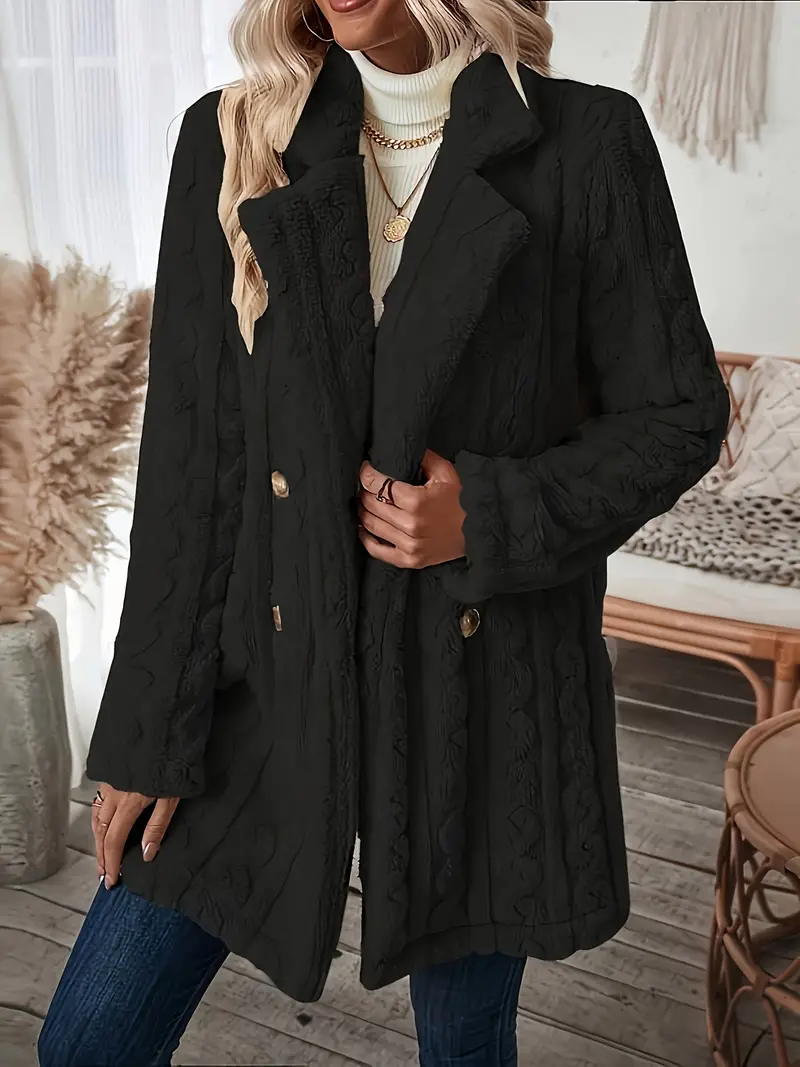 Women's Plus Size Knit Coat, Solid Color, Long Sleeve, Warm Thickened, Buttoned, Casual Pullover, Polyester, Autumn/Winter Home Wear Top