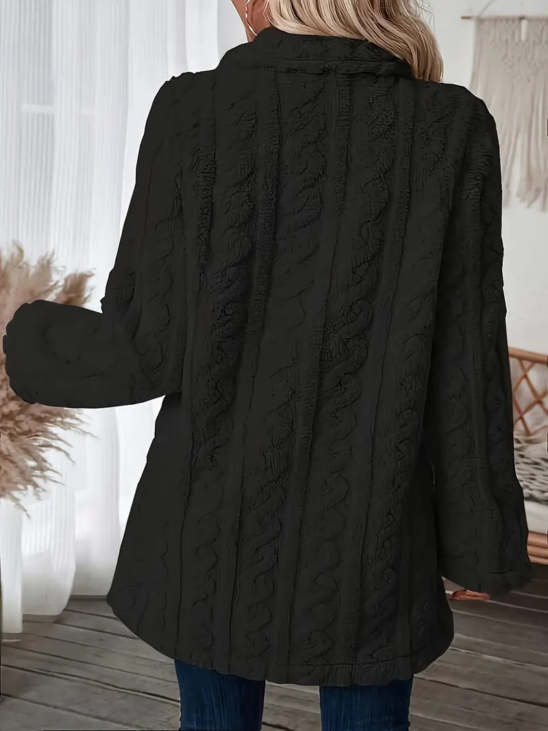 Women's Plus Size Knit Coat, Solid Color, Long Sleeve, Warm Thickened, Buttoned, Casual Pullover, Polyester, Autumn/Winter Home Wear Top