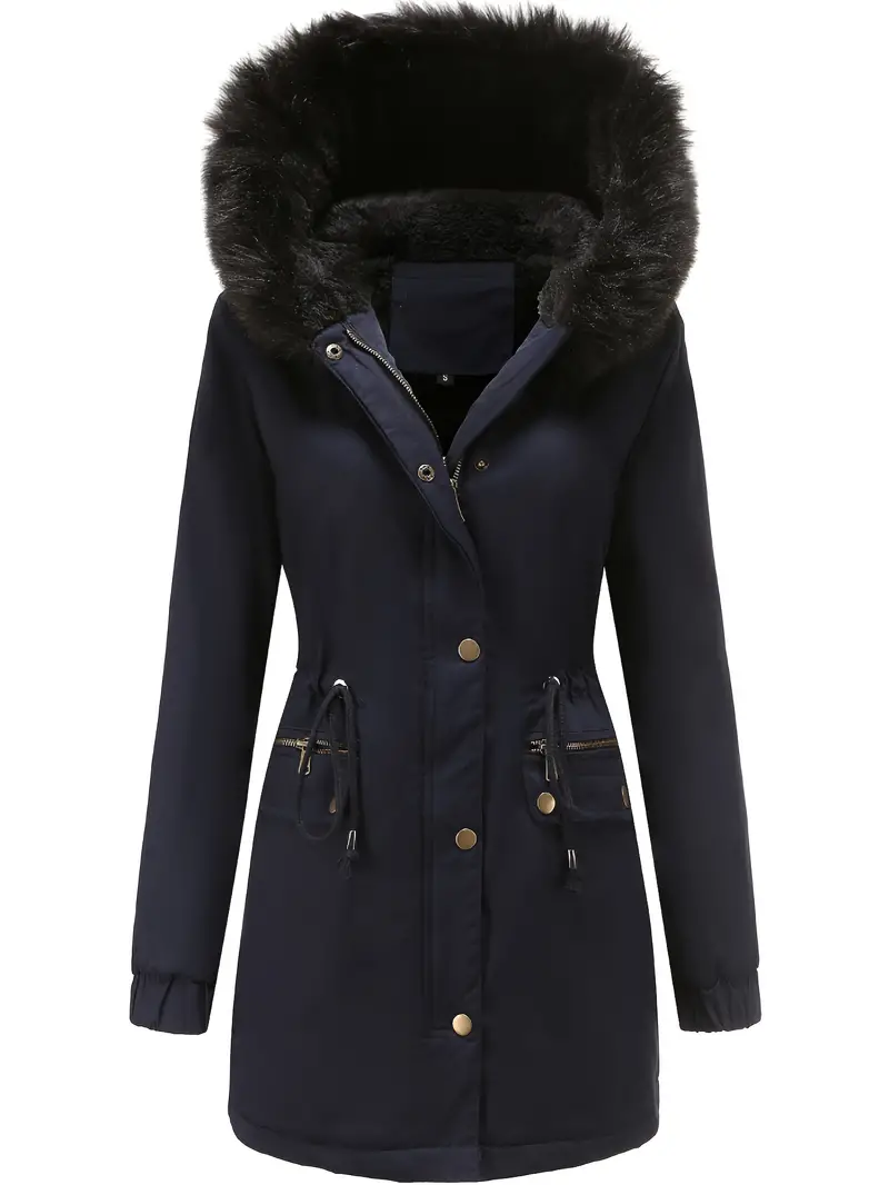 Ultra-Soft Fluffy Trim Womens Winter Jacket - Cozy Zip Up, Adjustable Drawstring, Long Sleeve Casual Outerwear - Luxurious Warmth for Stylish Wardrobes