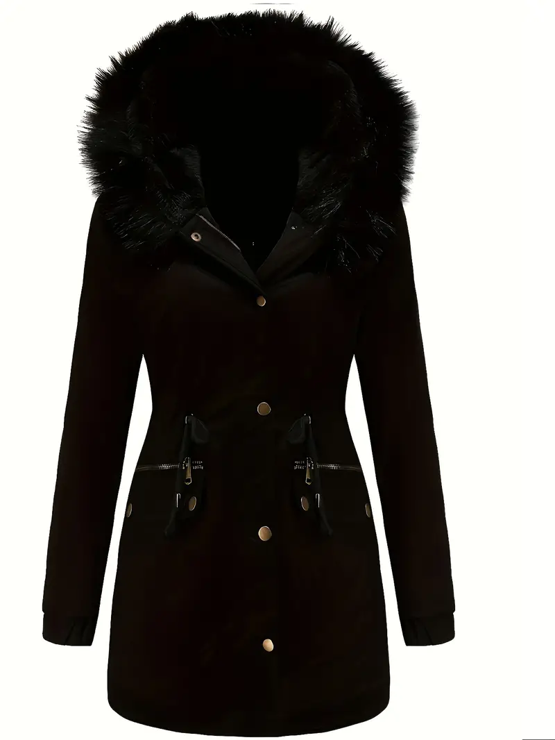 Ultra-Soft Fluffy Trim Womens Winter Jacket - Cozy Zip Up, Adjustable Drawstring, Long Sleeve Casual Outerwear - Luxurious Warmth for Stylish Wardrobes