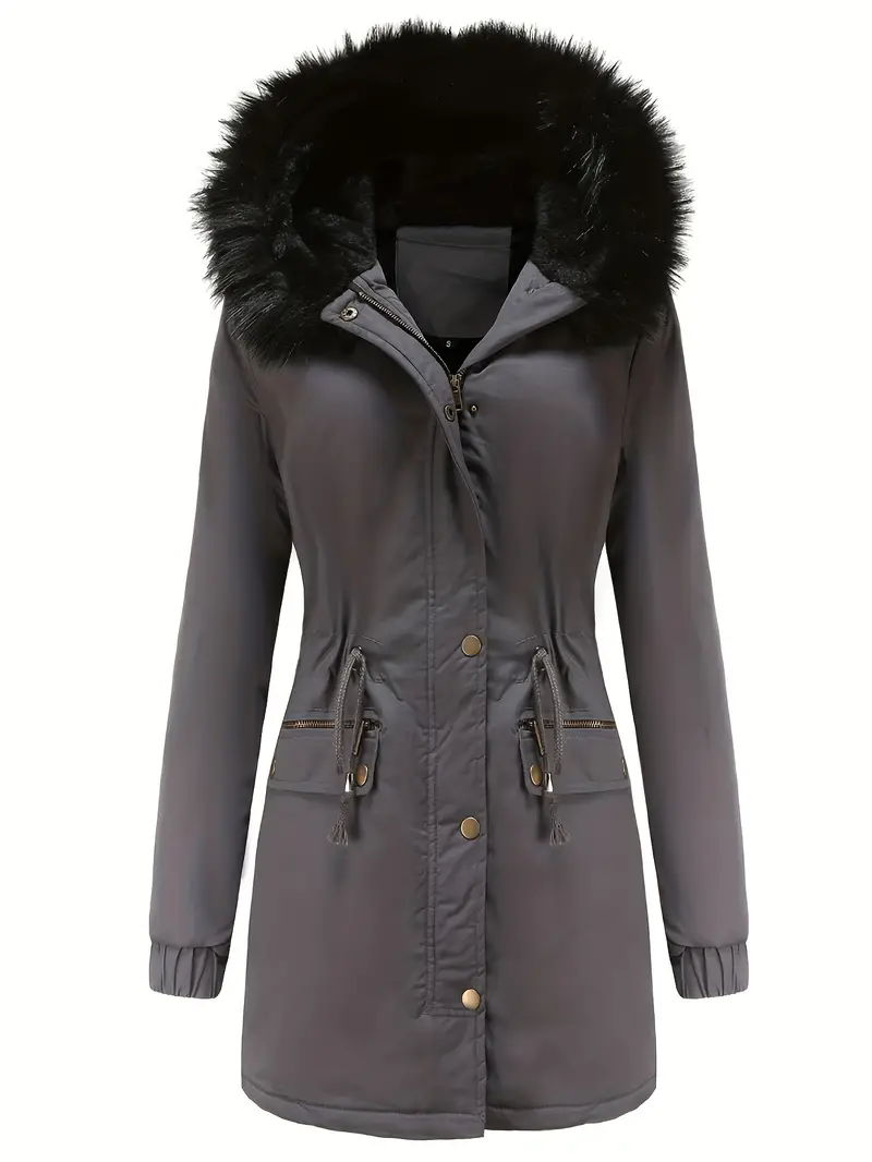 Ultra-Soft Fluffy Trim Womens Winter Jacket - Cozy Zip Up, Adjustable Drawstring, Long Sleeve Casual Outerwear - Luxurious Warmth for Stylish Wardrobes
