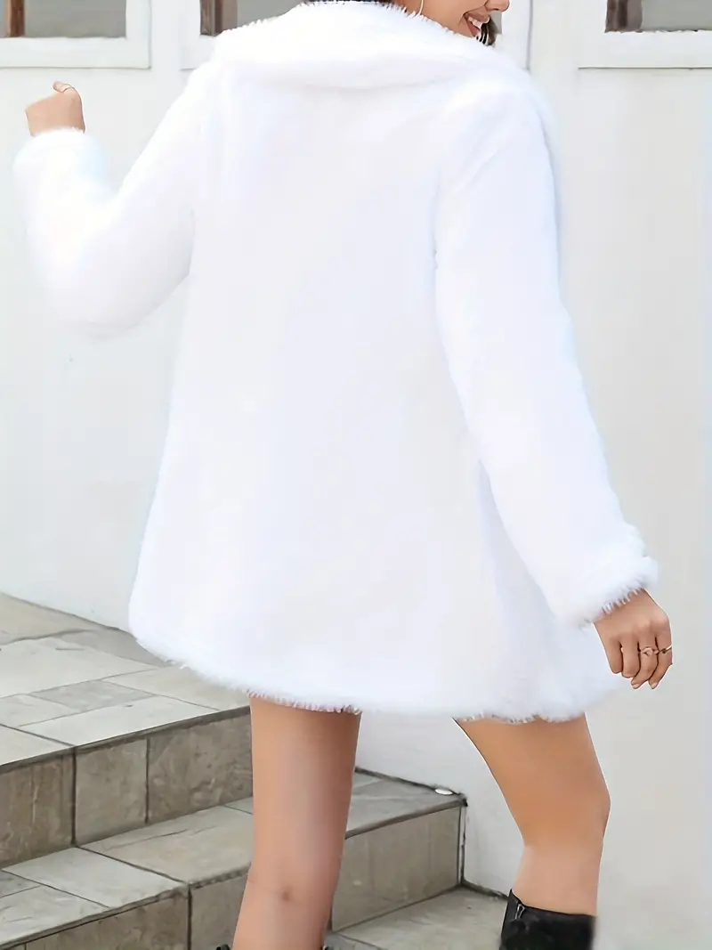 Elegant Women's Faux Fur Coat with Shawl Collar - Solid Color, Long Sleeve, Open Front Outerwear for Fall/Winter