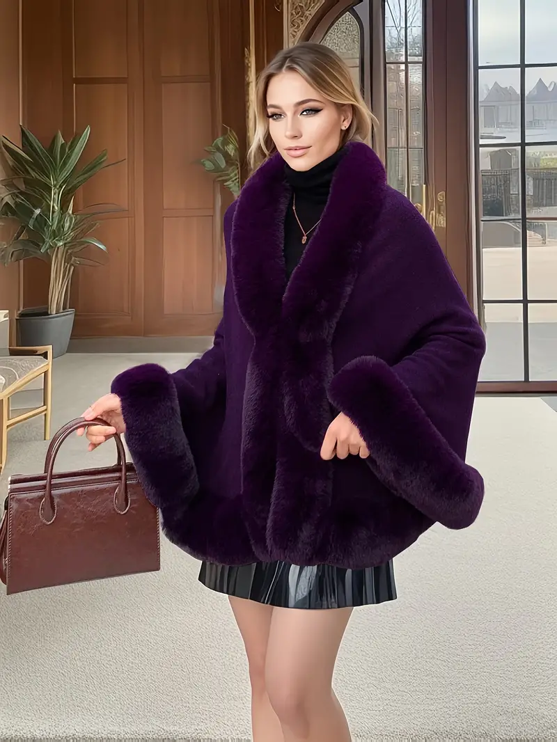 Chic Womens Batwing Sleeve Coat with Faux Fur Trim - Comfy and Stylish Outerwear for Fall & Winter Occasions