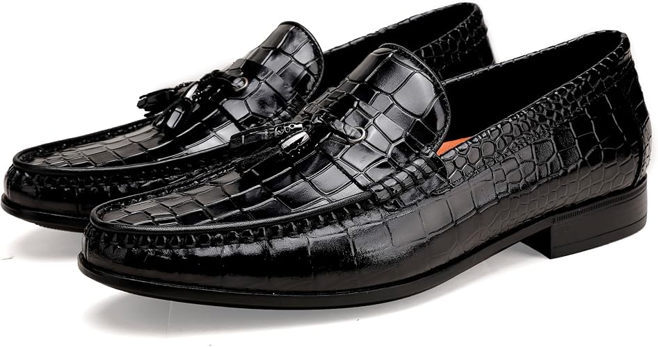 Black Crocodile Leather Loafers