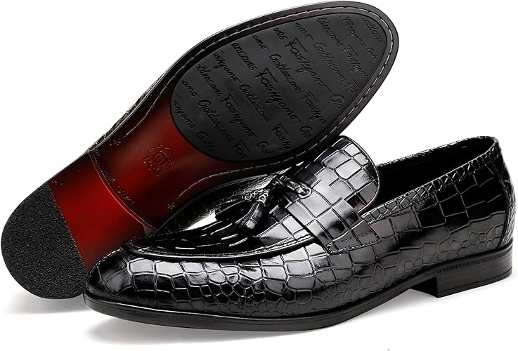 Men's Black Crocodile Pattern Loafers