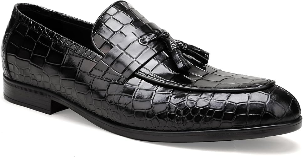 Men's Black Crocodile Pattern Loafers