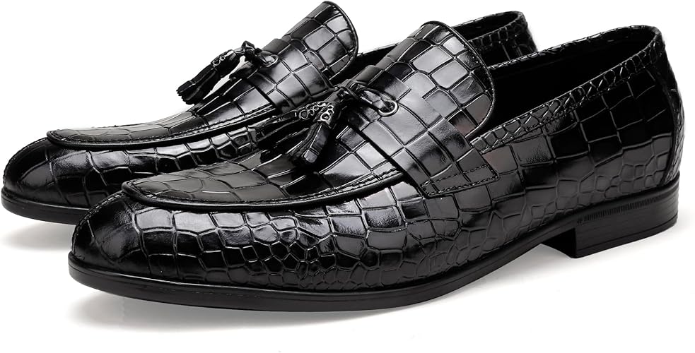 Men's Black Crocodile Pattern Loafers