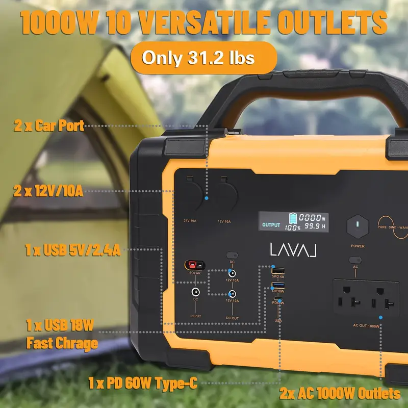 1000W Portable Power Station (Peak 2000W)