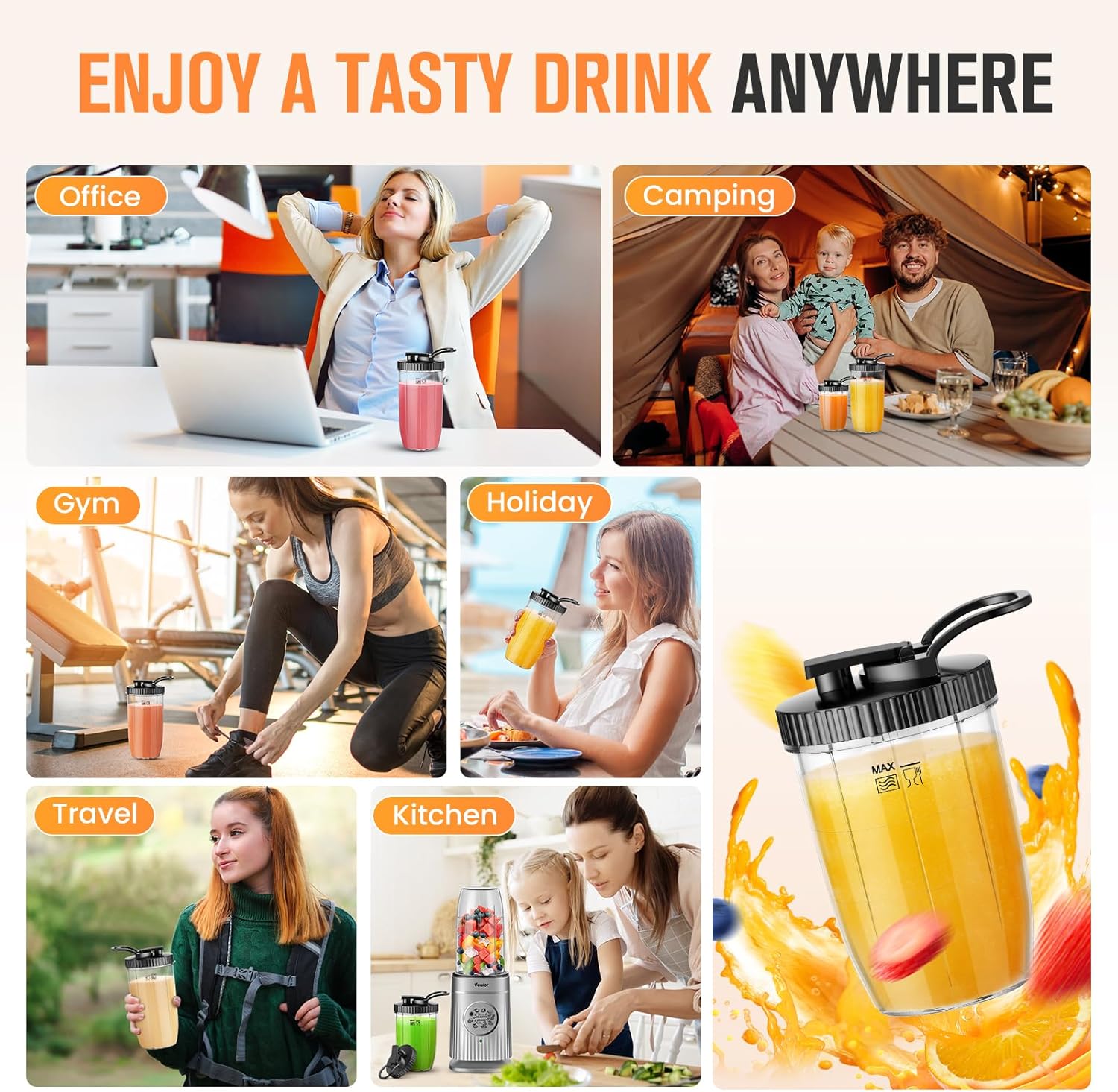 VEWIOR Smoothie Blender, 1500W Personal Blender for Shakes and Smoothies with 32 oz & 24 oz To-Go Cups, Countertop Portable Blenders for Kitchen Ideal for Frozen Juices, Baby Food, Smoothies, Sauces