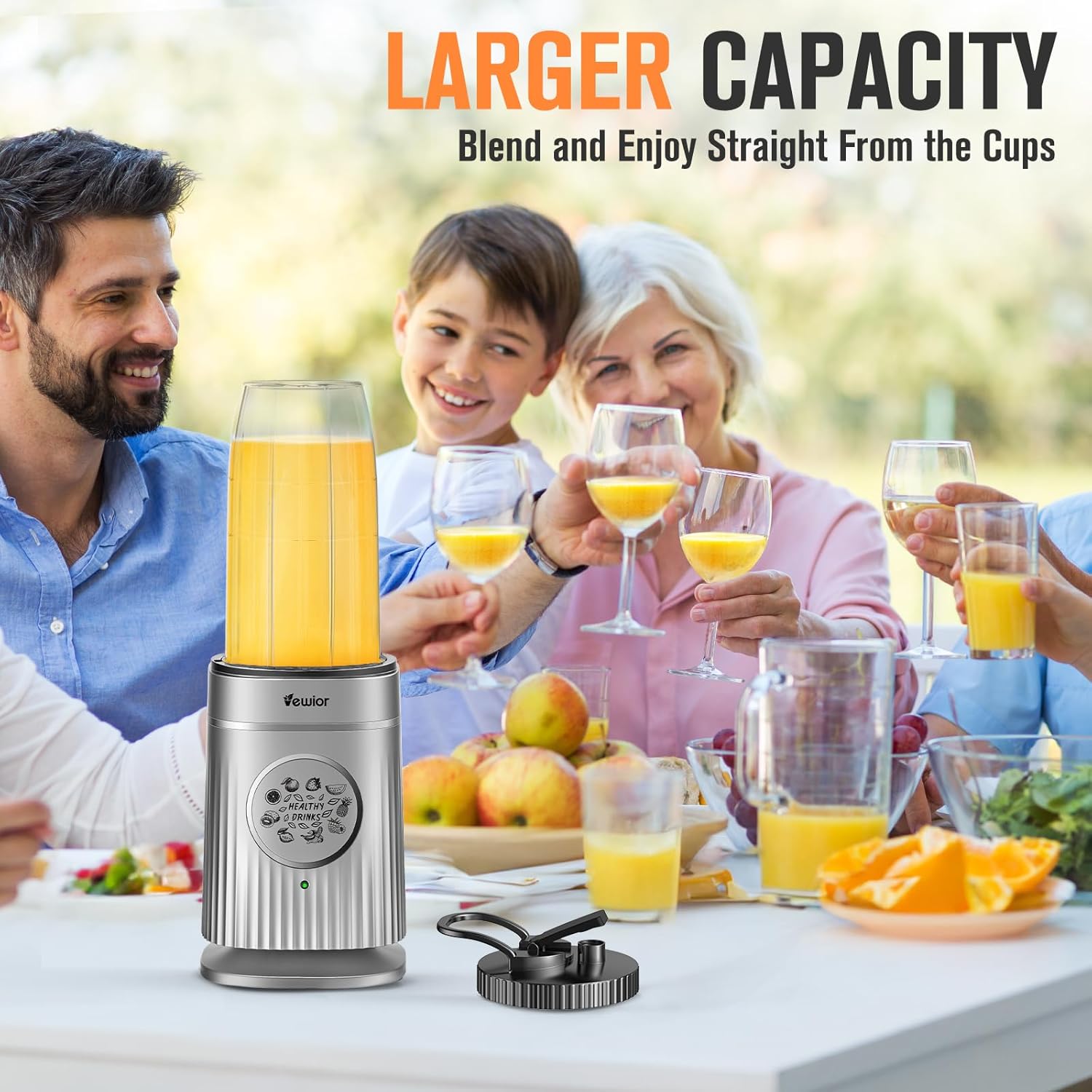 VEWIOR Smoothie Blender, 1500W Personal Blender for Shakes and Smoothies with 32 oz & 24 oz To-Go Cups, Countertop Portable Blenders for Kitchen Ideal for Frozen Juices, Baby Food, Smoothies, Sauces