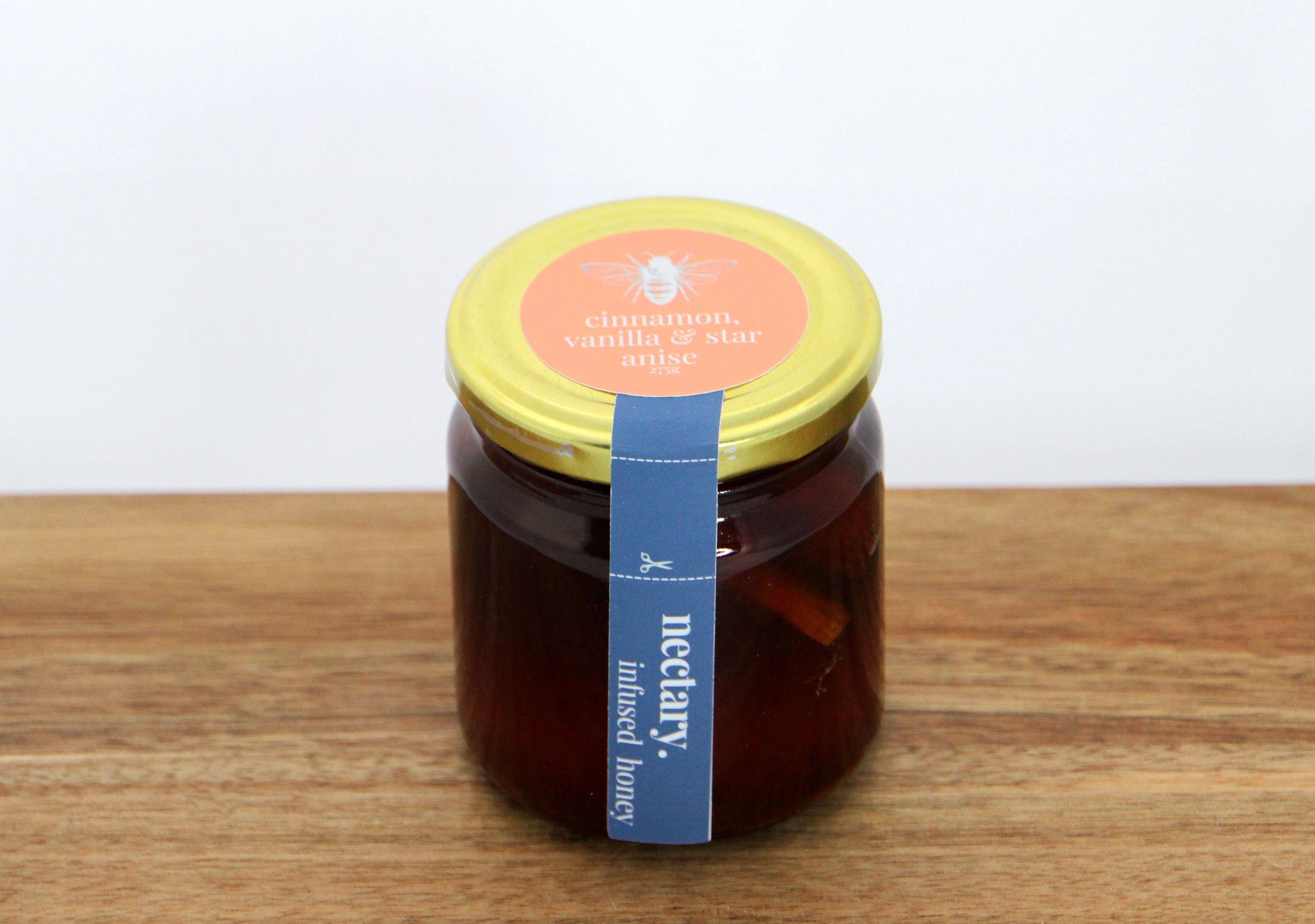 infused onerahi honey - cinnamon, vanilla and star anise.