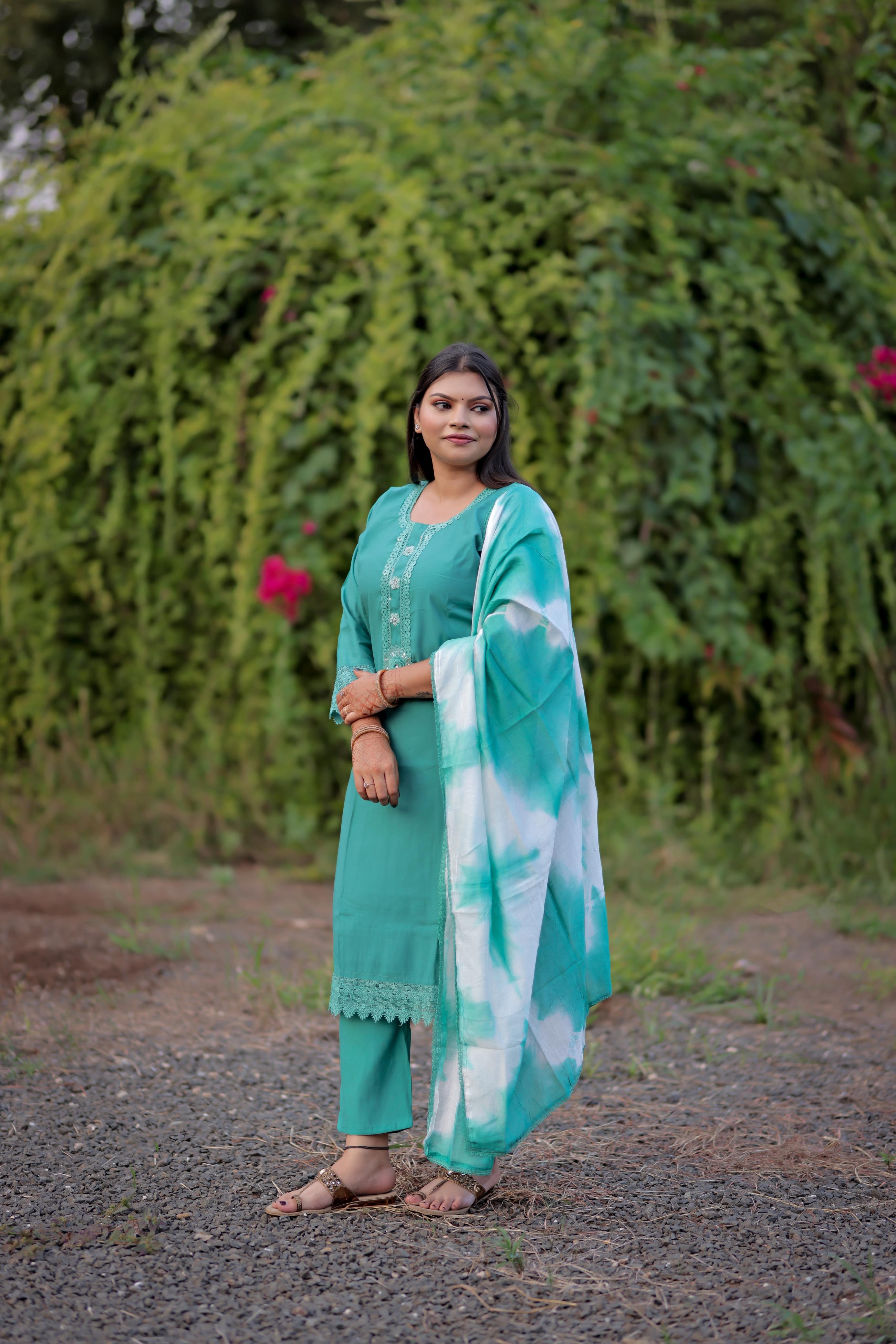 Elegant Teal Green Embroidered Kurta Set with Dupatta