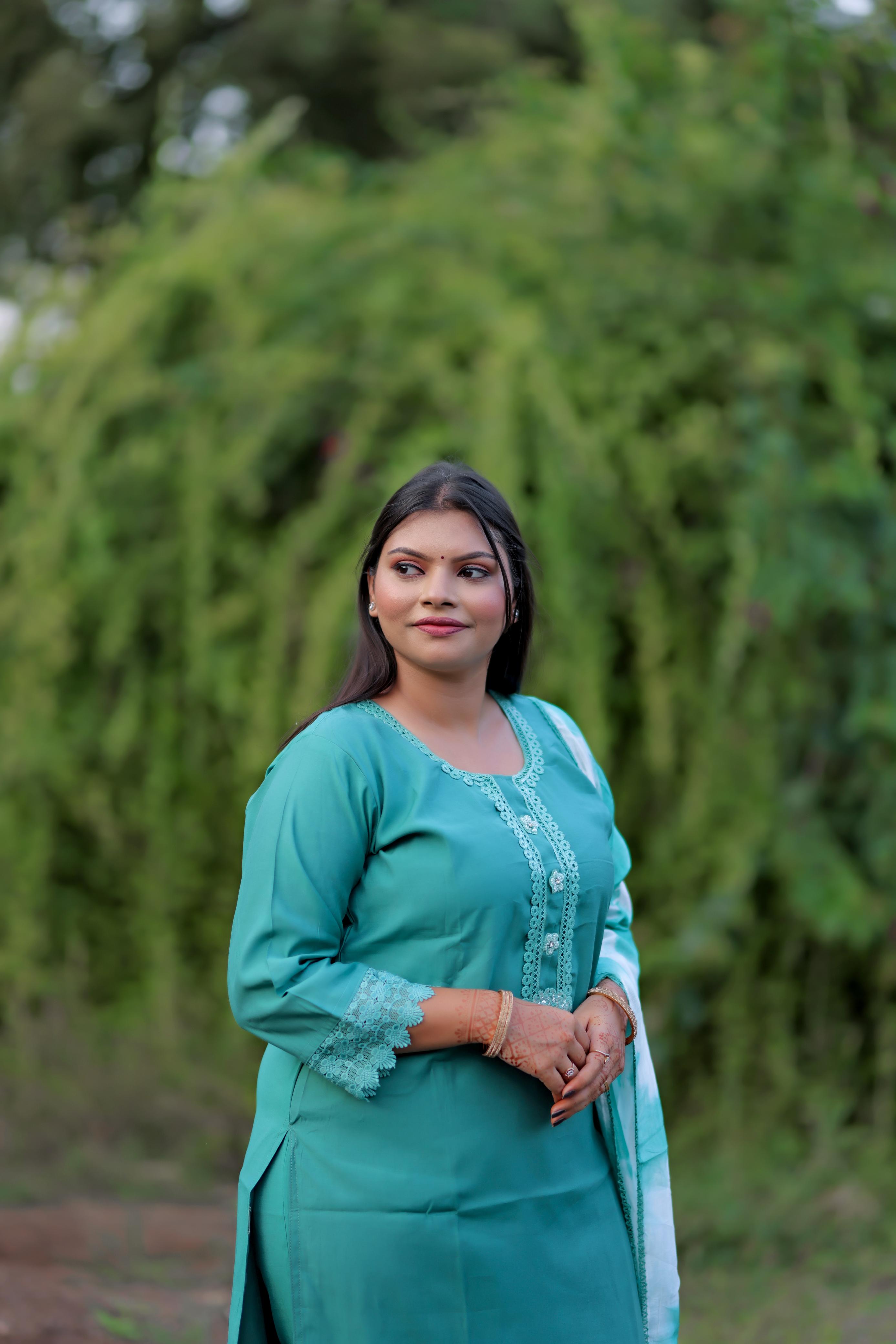 Elegant Teal Green Embroidered Kurta Set with Dupatta