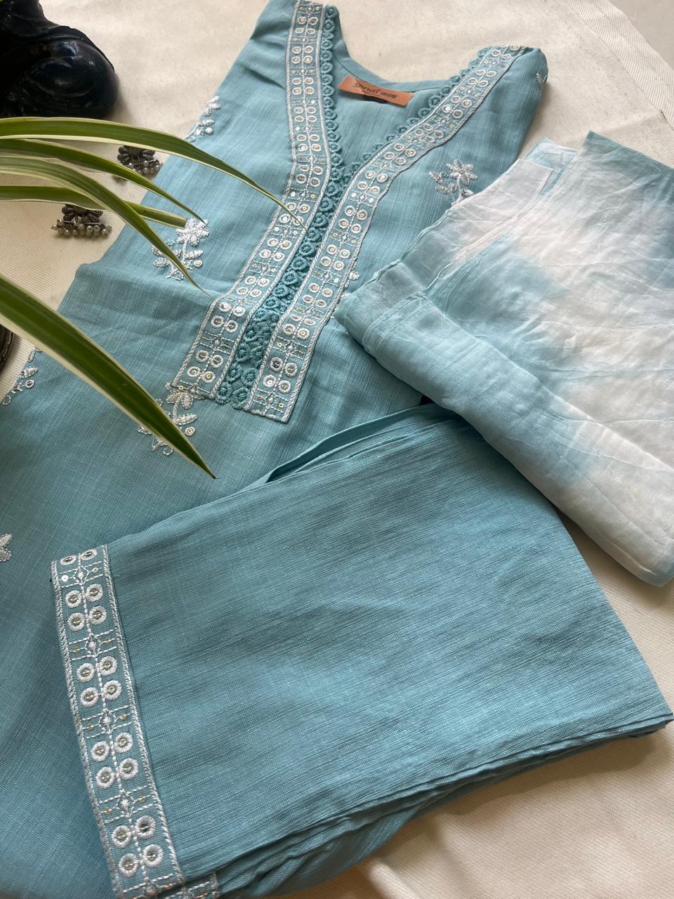 Elegant 3-Piece Kurta Sets with Embroidered Detailing