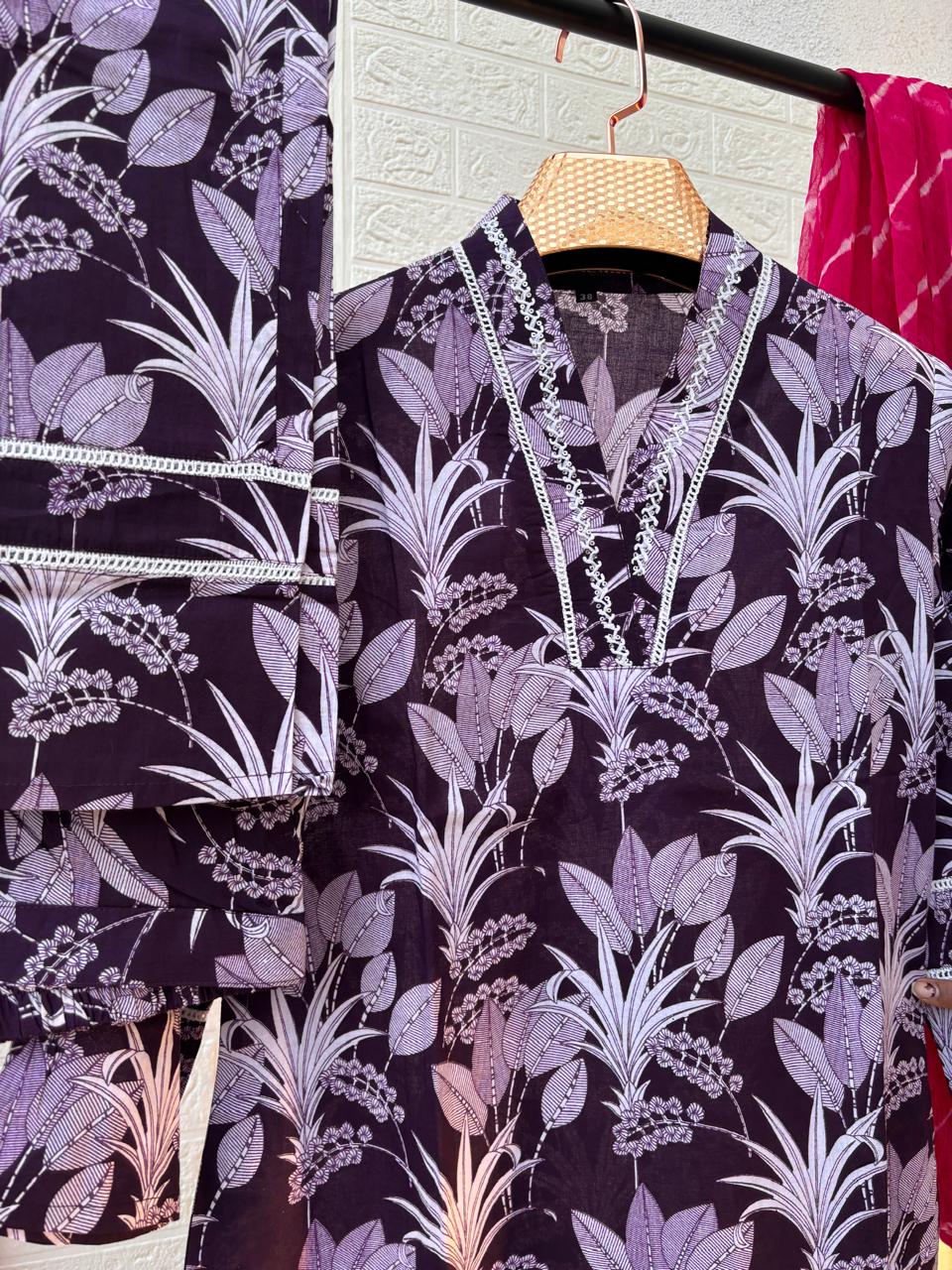 Purple Floral Print V Neck Co-ord Set