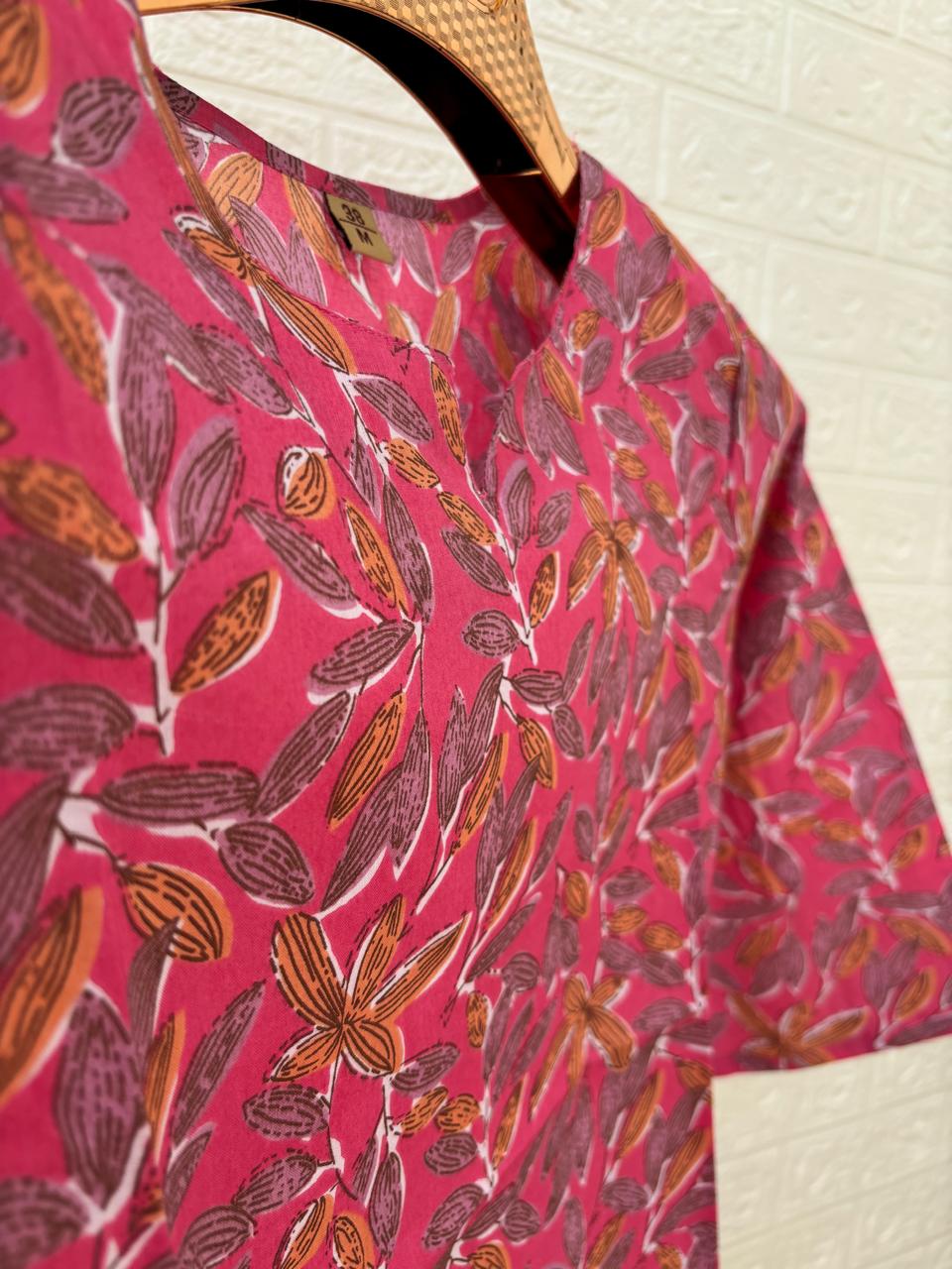 Pretty pink cotton printed kurti