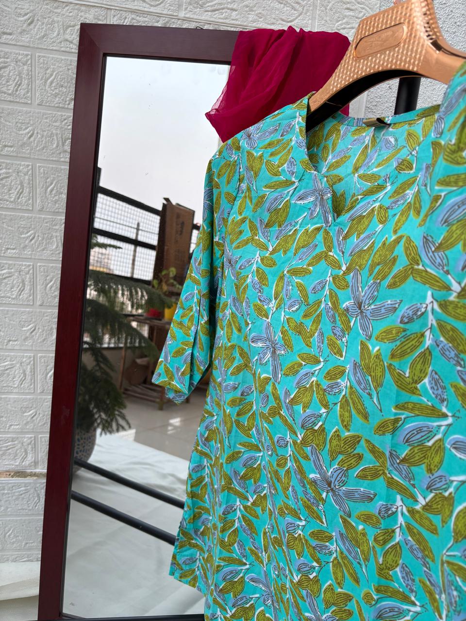 Floral Print Blue Kurti