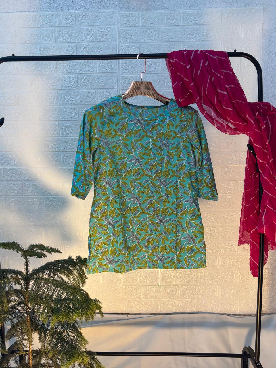 Floral Print Blue Kurti