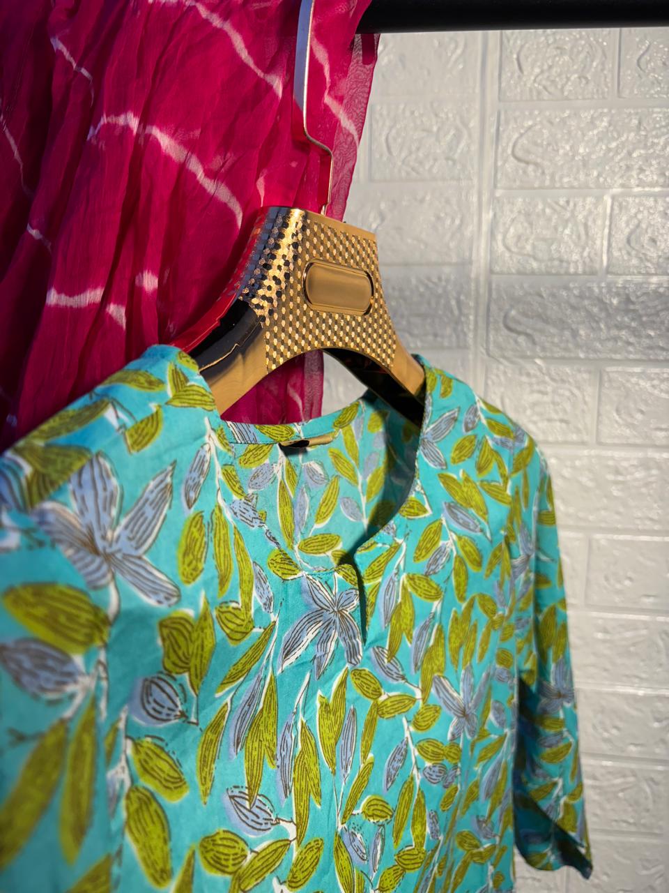 Floral Print Blue Kurti