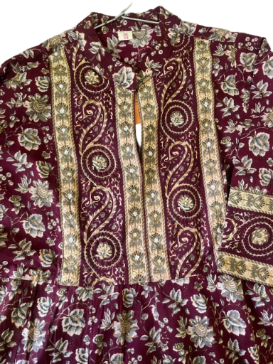 Elegant Maroon Flared 3-Piece Cotton Dress with Neck Detailing