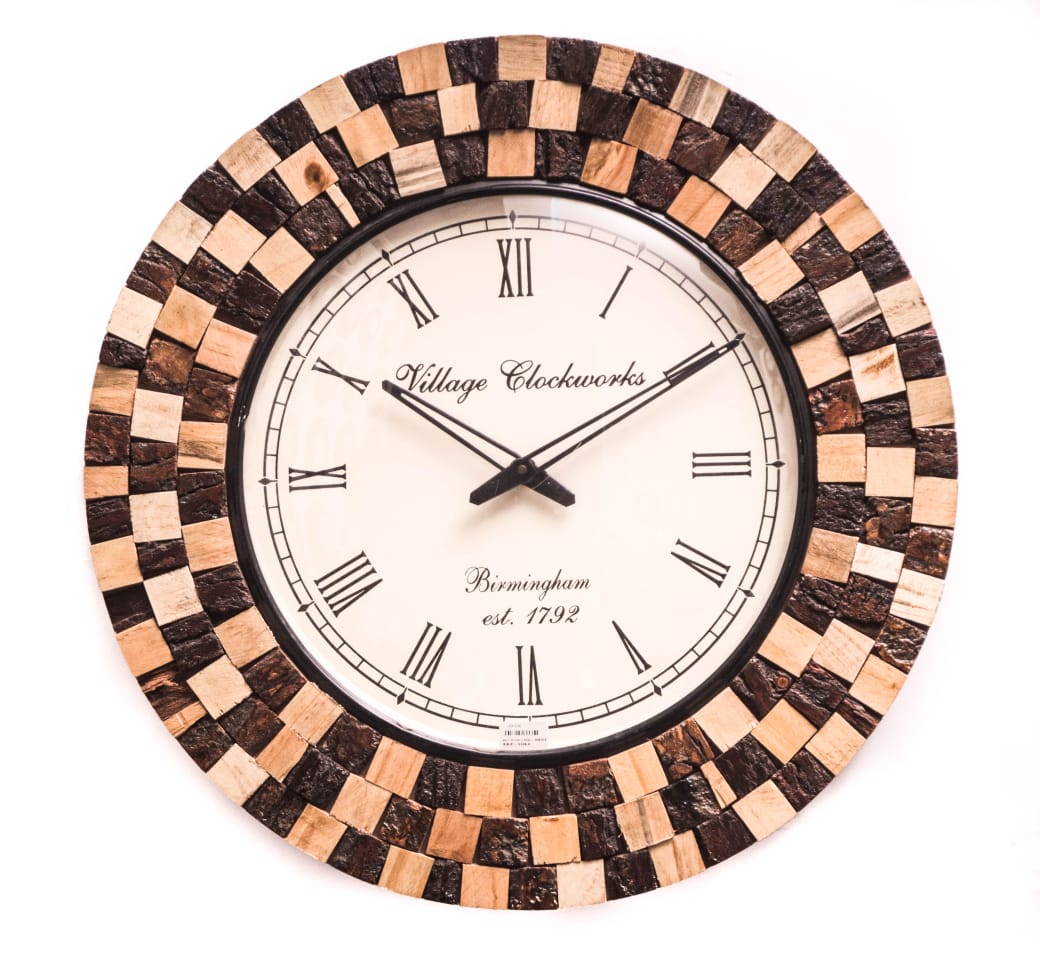 Handcrafted Handmade Antique Finish Wooden / Brass / Painted Wall Clock 