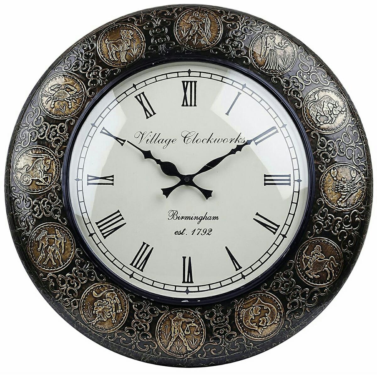 Handcrafted Handmade Antique Finish Wooden / Brass / Painted Wall Clock 