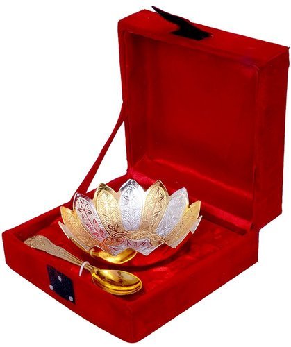 Silverplated Designer Beautiful Coporate and Occassional Brass Bowl & Spoon Set with Velvet Gift Box