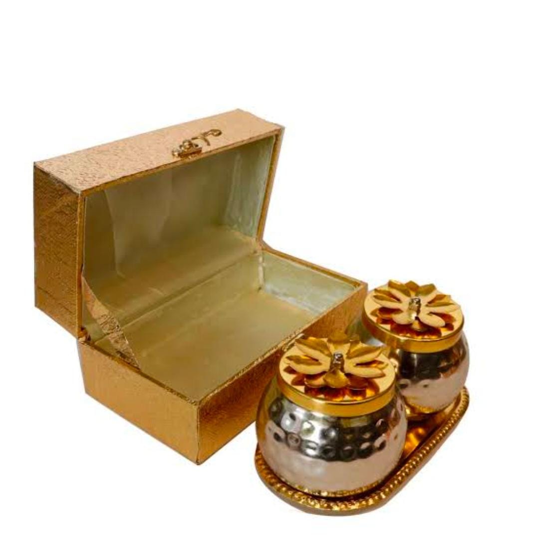 Decorative Festive Gift Set for Dryfruits Silver and Gold Containers Gift Box
