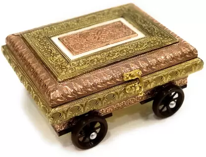 Oxidized Wooden Box Creative Moving Wheeled Vintage Decorative Trinket Jewelllery Box