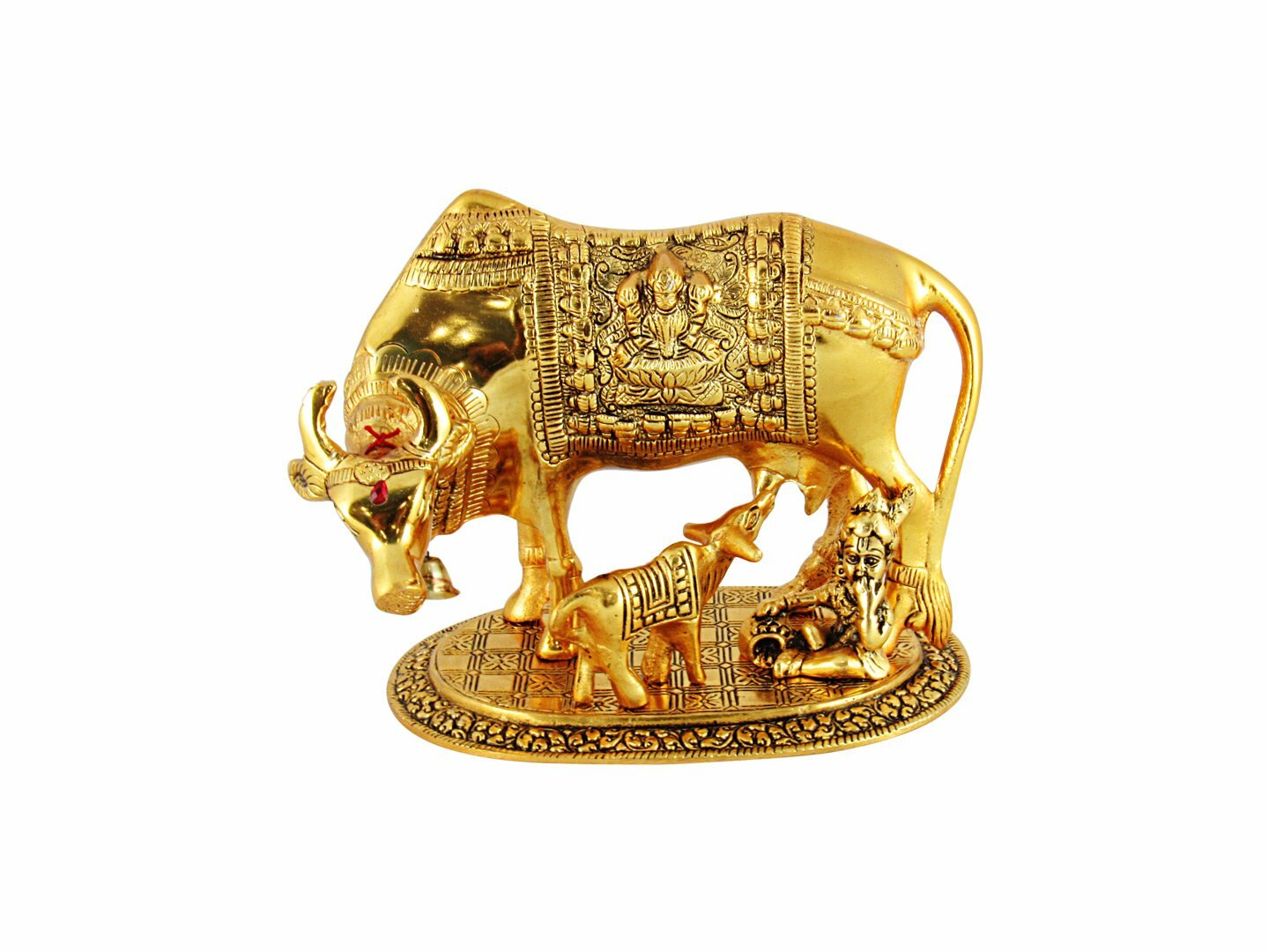 Golden Brass Handicraft Cow and Calf Statue