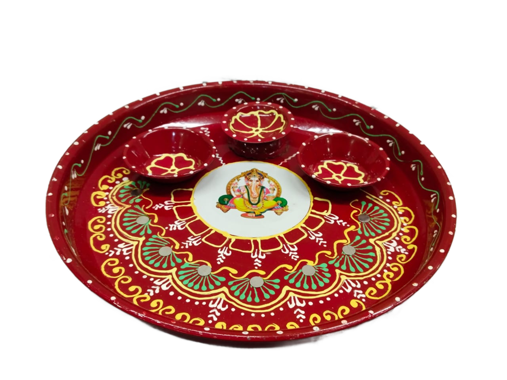 Festive Decor Decorative Hand Painted Metal Pooja Thali