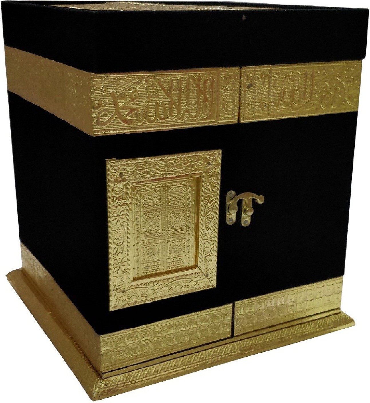 Handcrafted Qaba Shaped Quran Box with Reehal Religious Decorative Velvet Book Box
