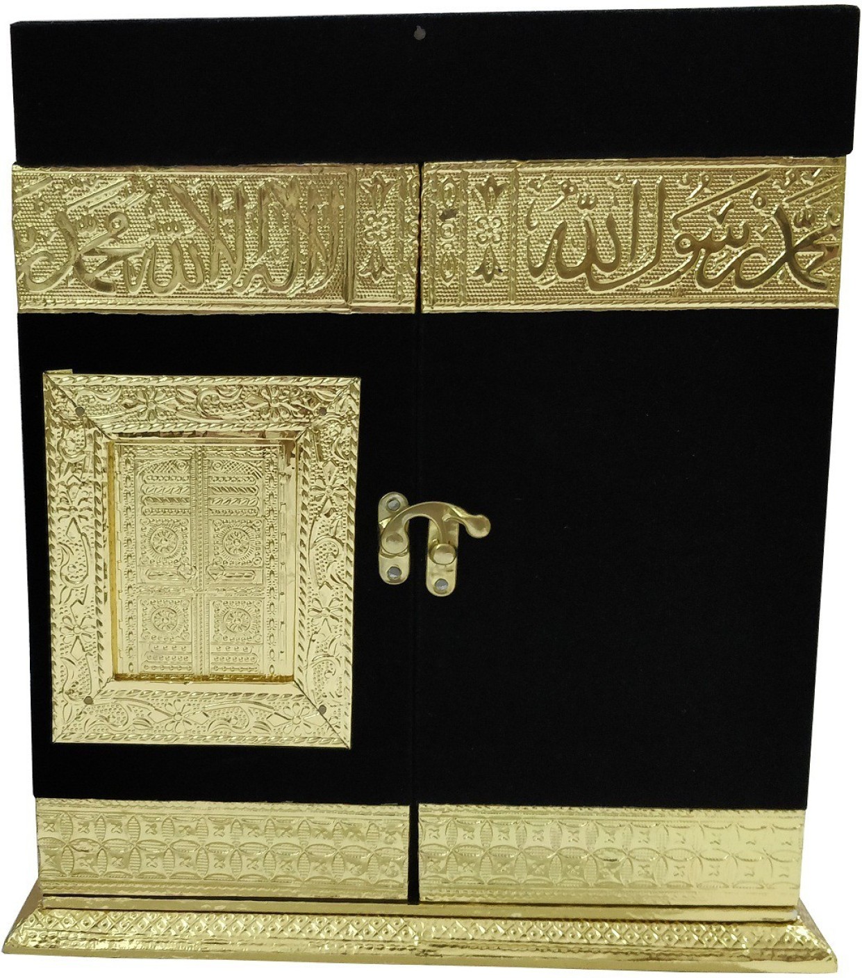 Handcrafted Qaba Shaped Quran Box with Reehal Religious Decorative Velvet Book Box