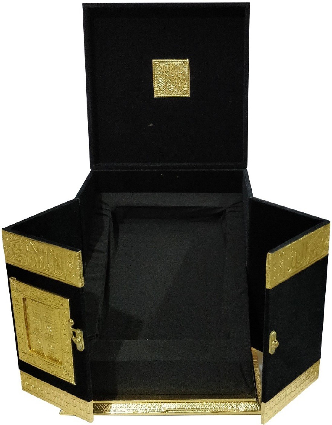 Handcrafted Qaba Shaped Quran Box with Reehal Religious Decorative Velvet Book Box