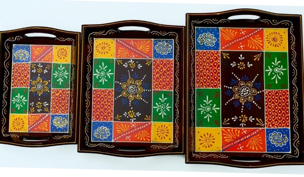 Handcrafted Wooden Trays Set of 3 