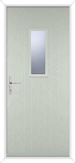Short Composite Door with Glass Panel and Chrome Hardware