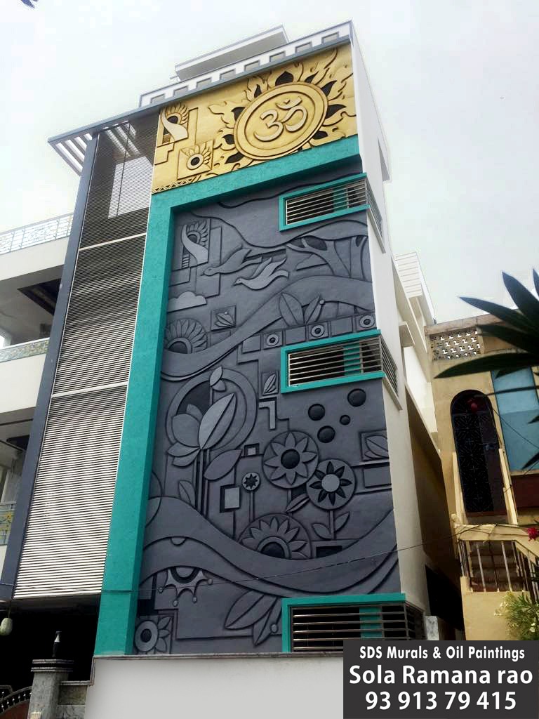 30ft x 10ft Abstract Nature Cement Exterior Mural for a Independant House