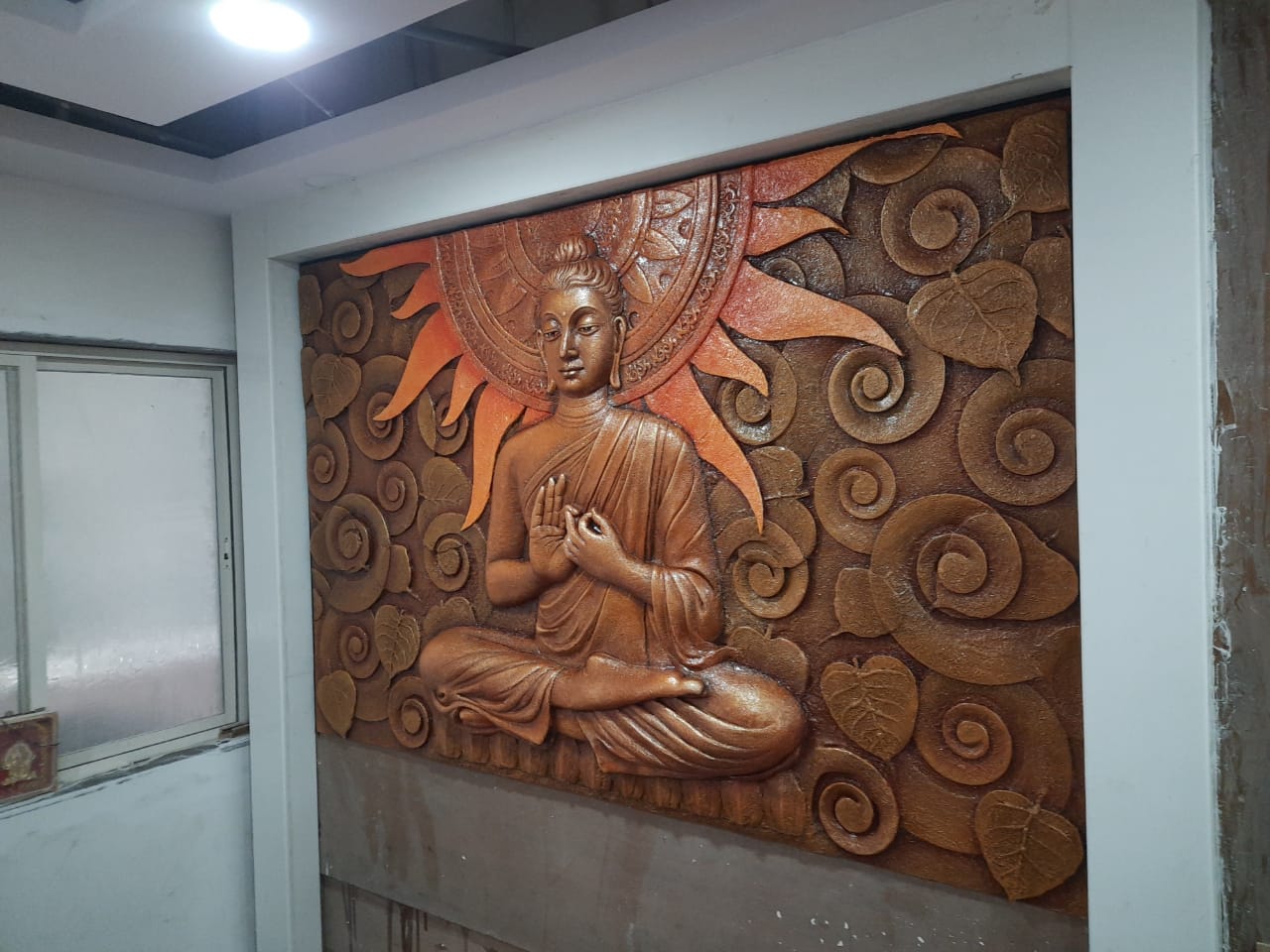 9ft x 5ft Meditation Buddha Mixed Media with Brown Antique