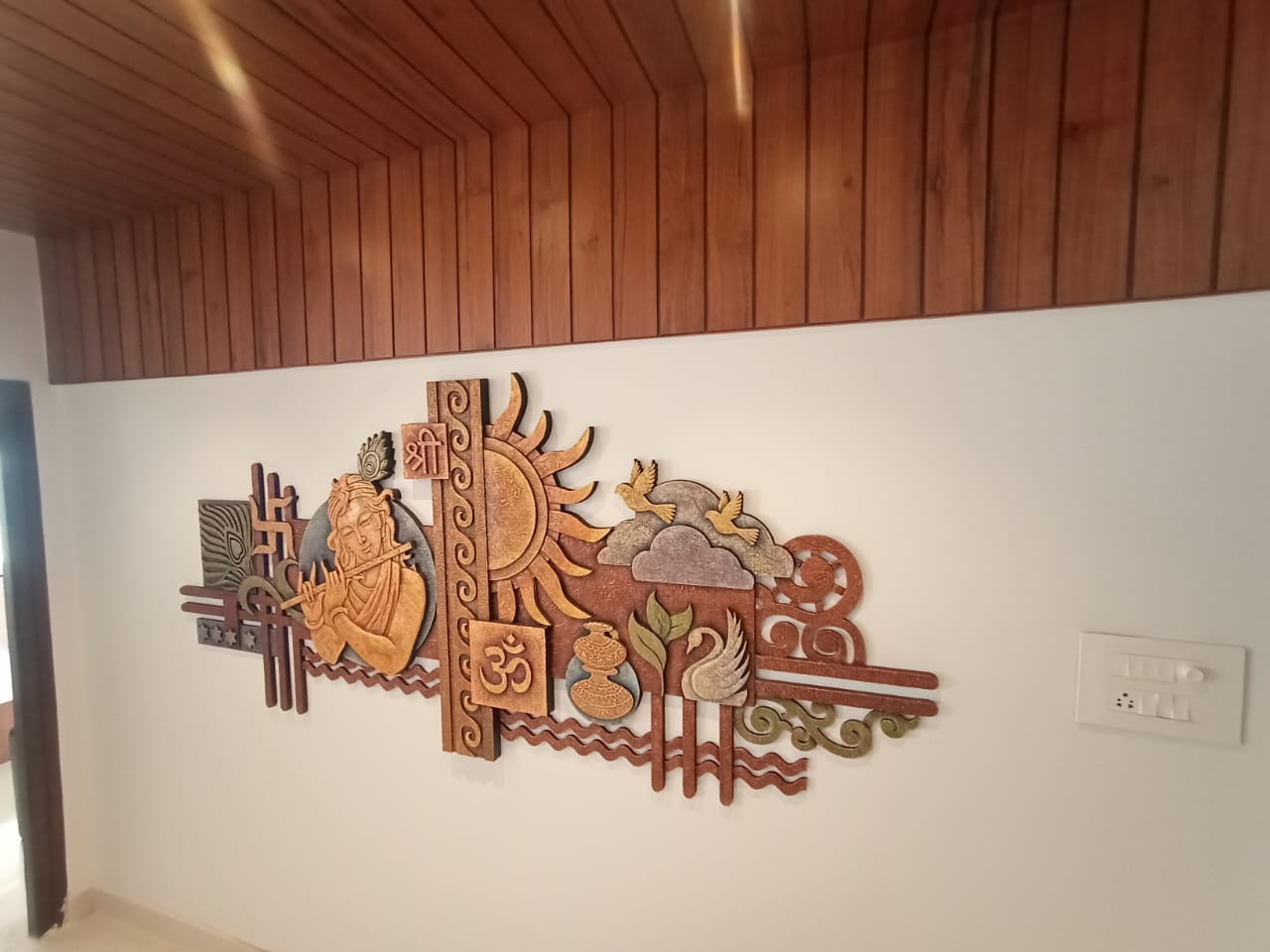 4ft x 8ft Lord Krishna Abstract Mixed Media Mural for Interior Wall