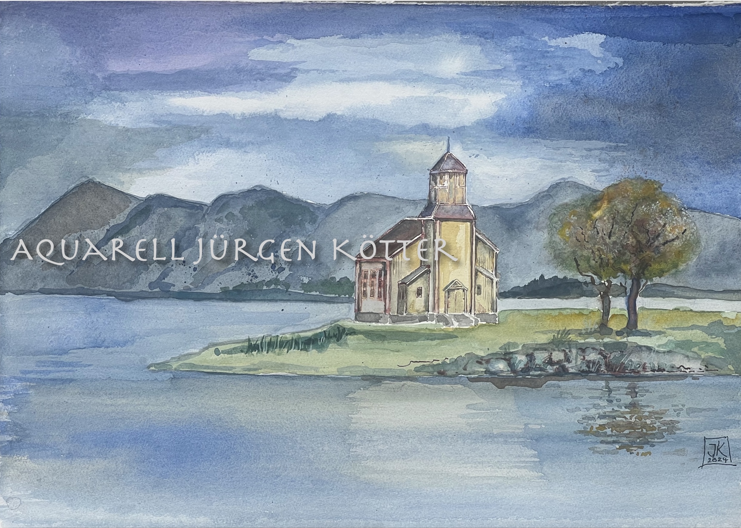 Gouache von der Kirche-Gimsøy