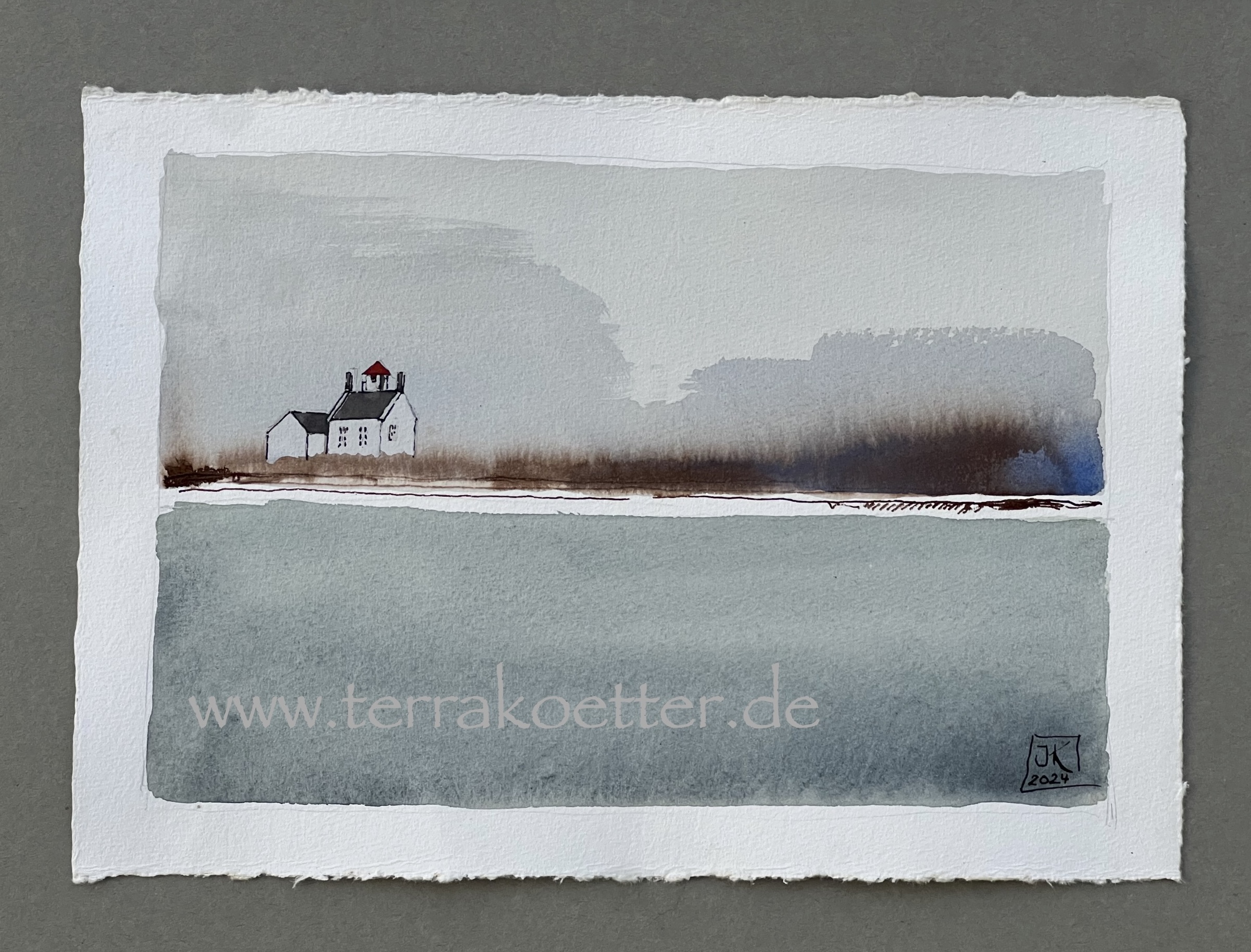 Aquarell vom Leuchtturm von Værøya