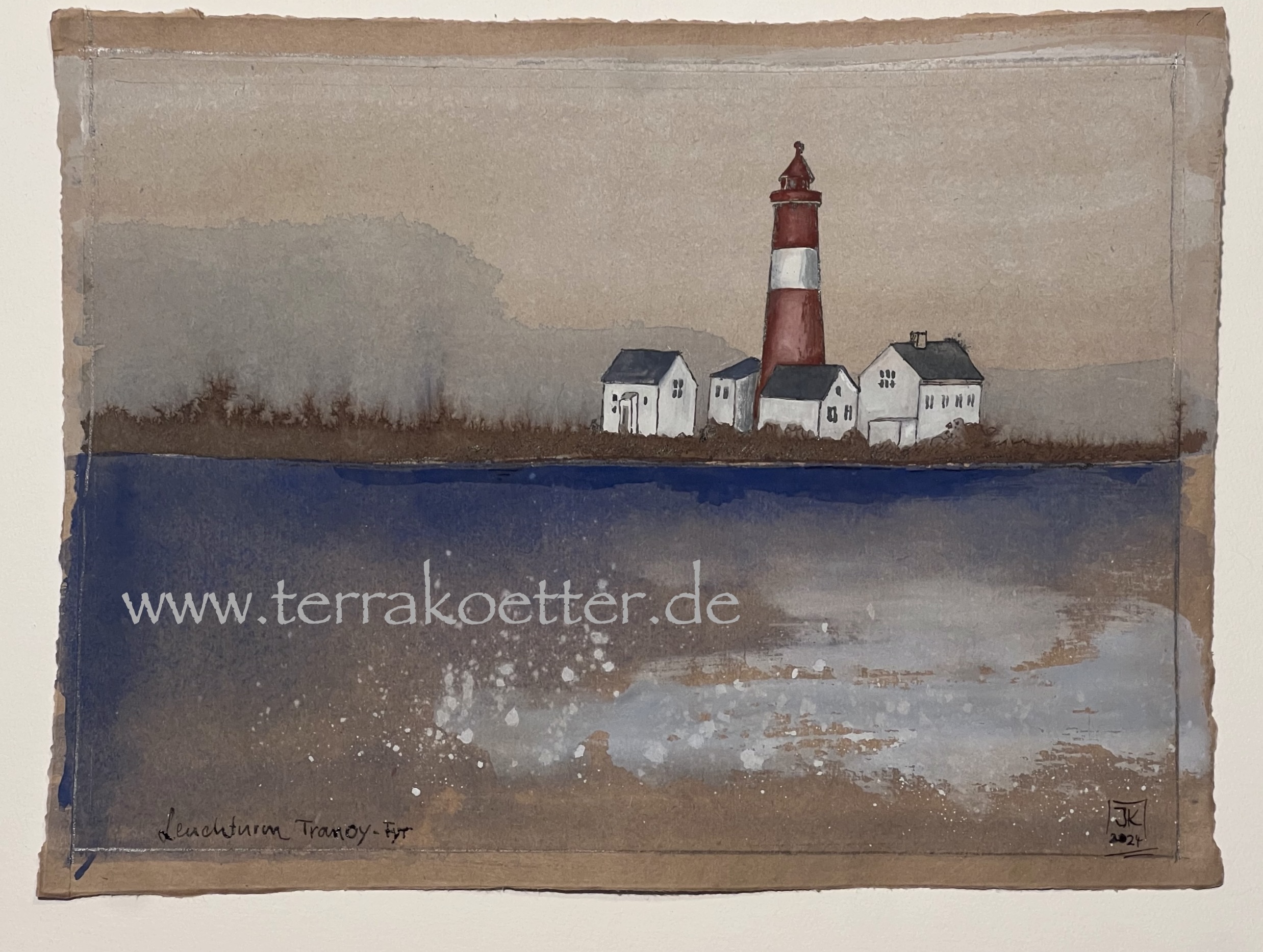 Aquarellbild von dem Leuchtturm von Tranøy fyr.