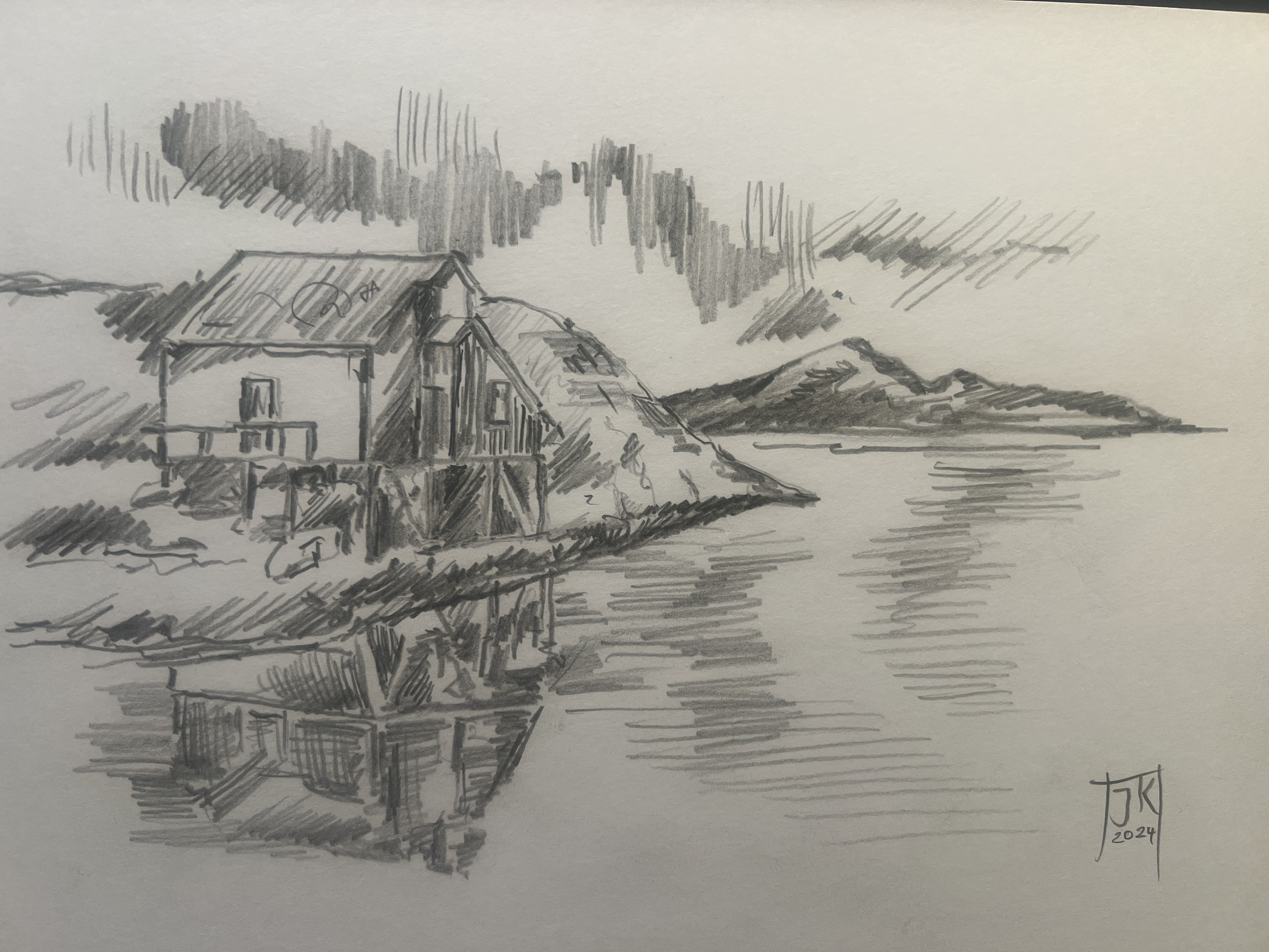 Skizze Norwegenreise 2024 Fischerhütte am Strand