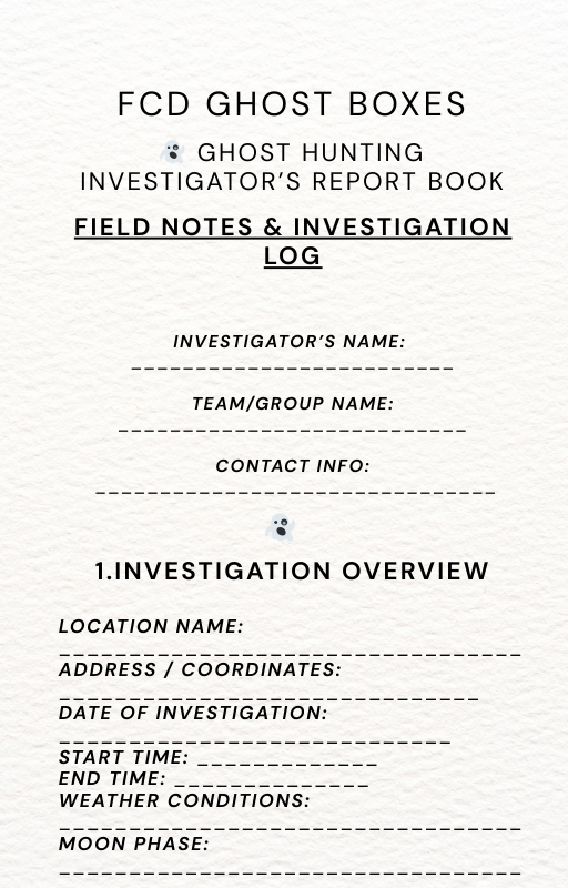 FCD Ghost Hunting Investigator's Report Book