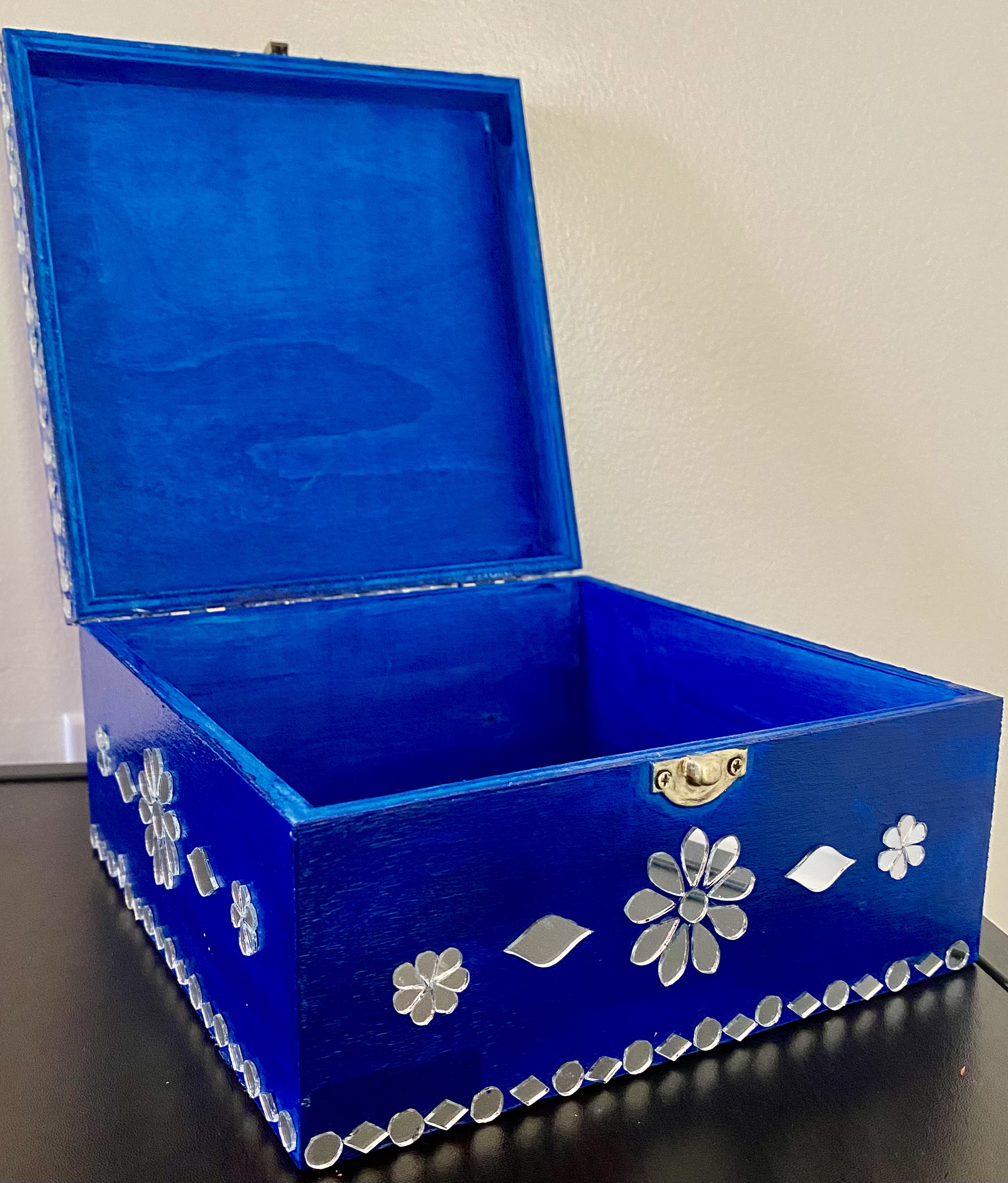 Wooden - Floral Mirror Work Jewellery Box 
