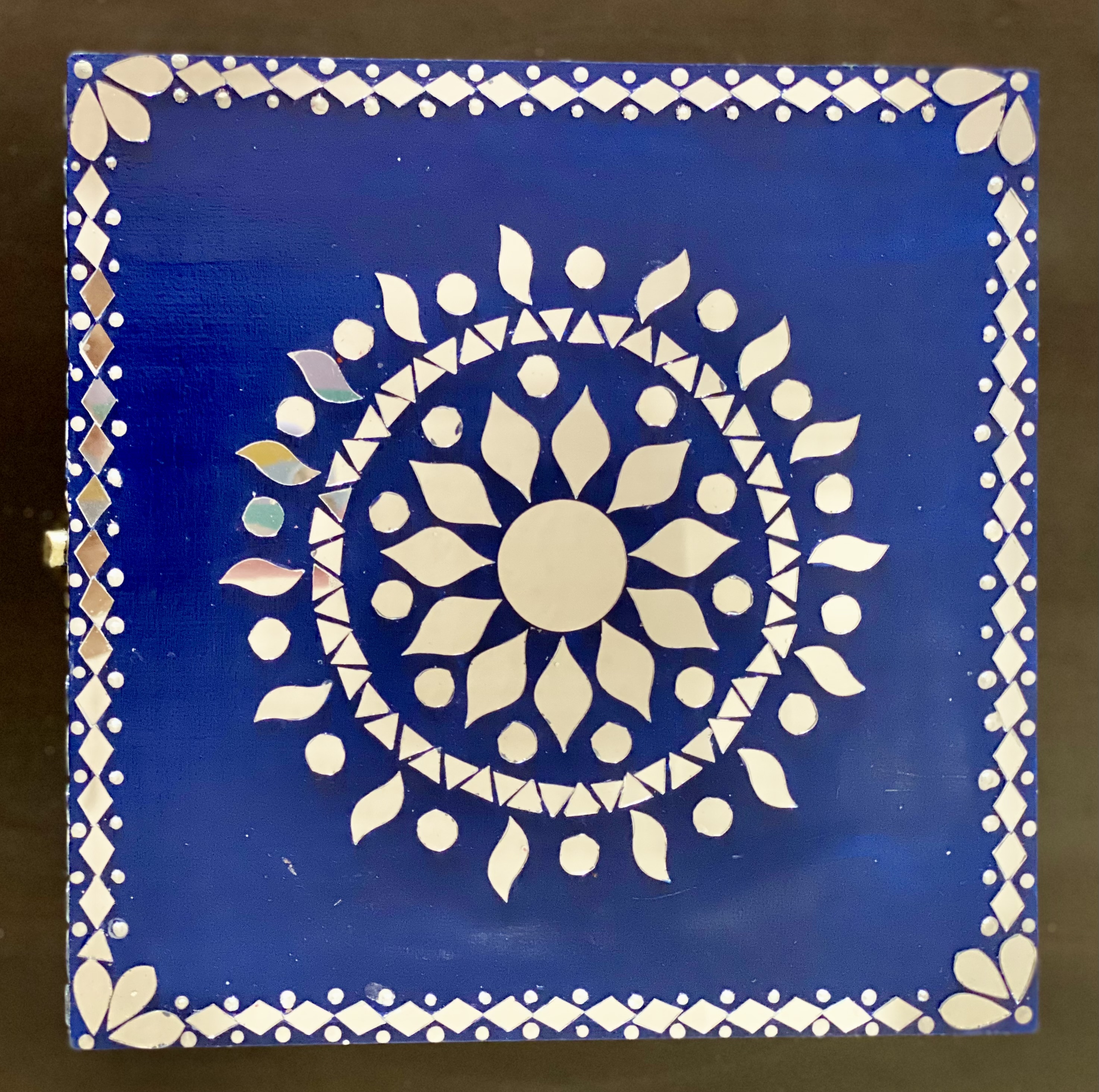 Wooden - Floral Mirror Work Jewellery Box 