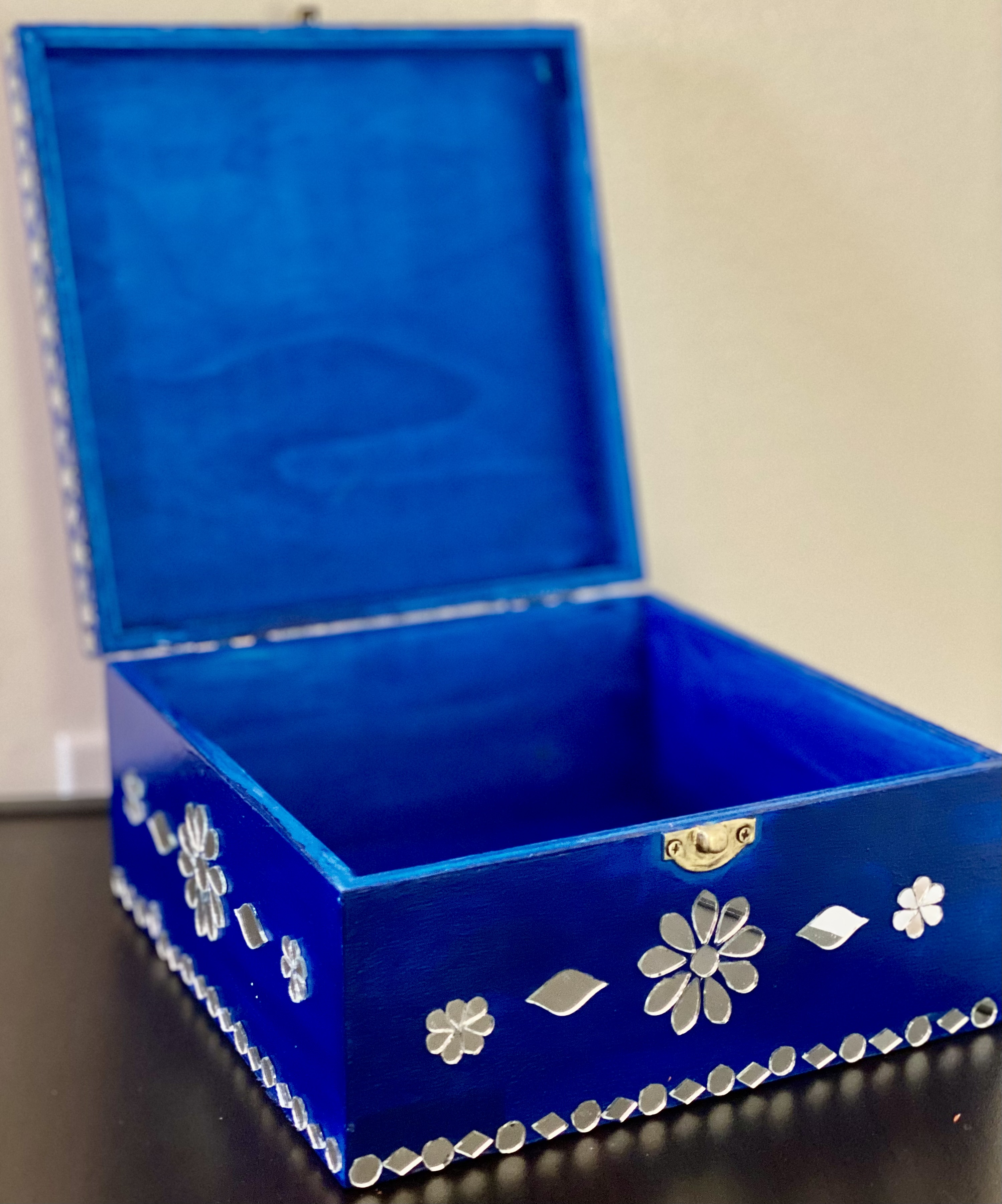 Wooden - Floral Mirror Work Jewellery Box 