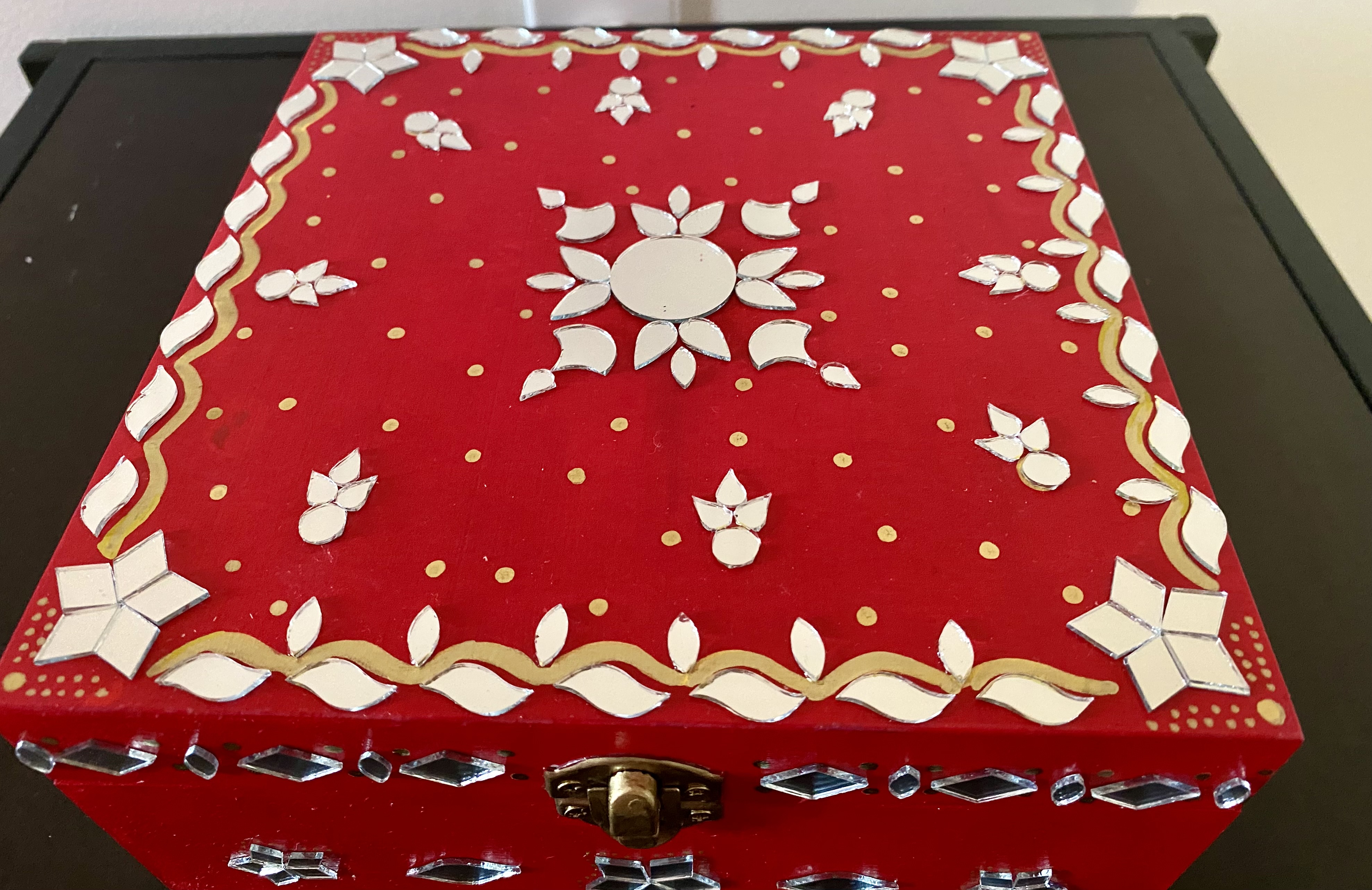 Wooden - Square Mirror work Jewellery Box