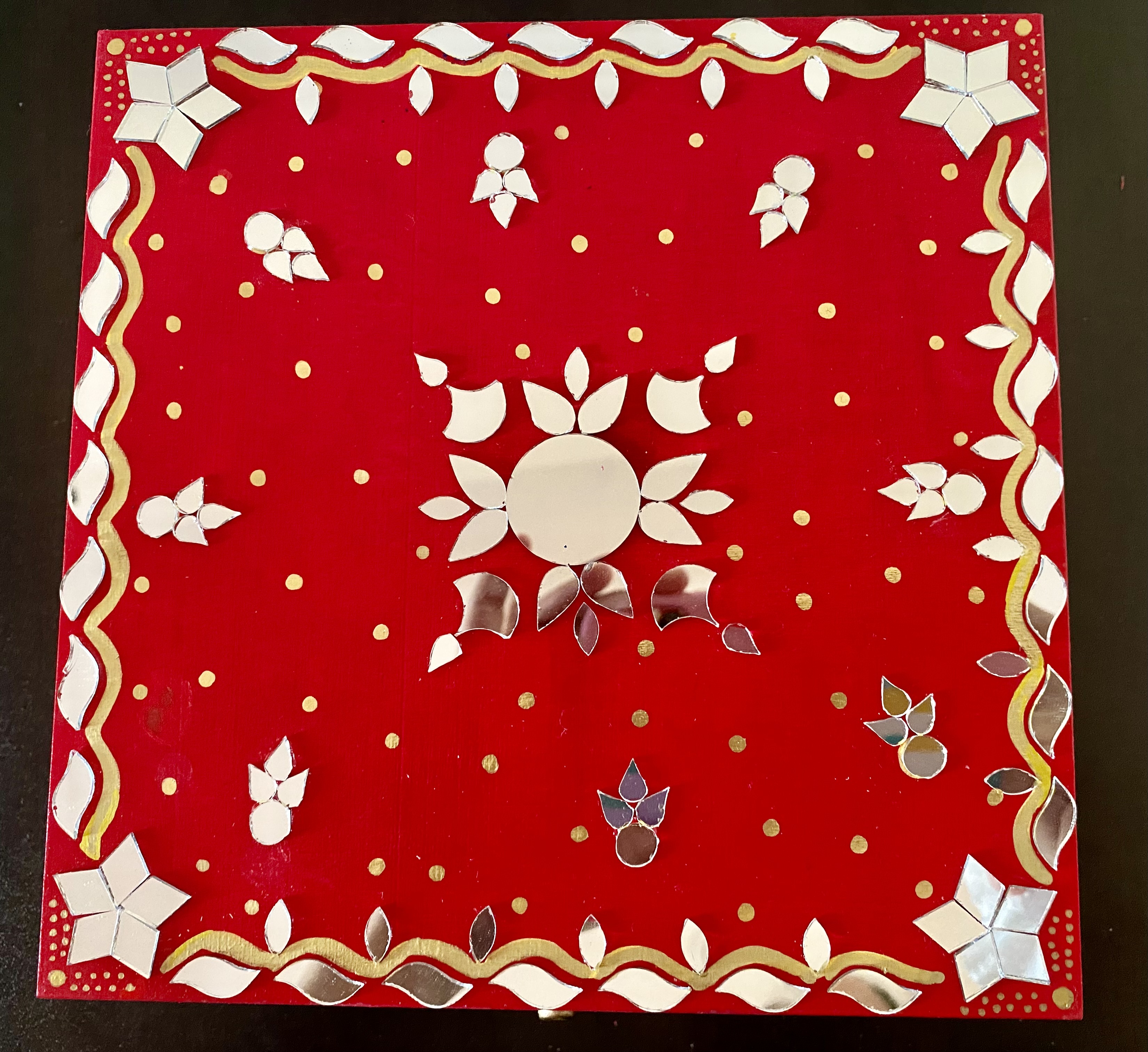 Wooden - Square Mirror work Jewellery Box